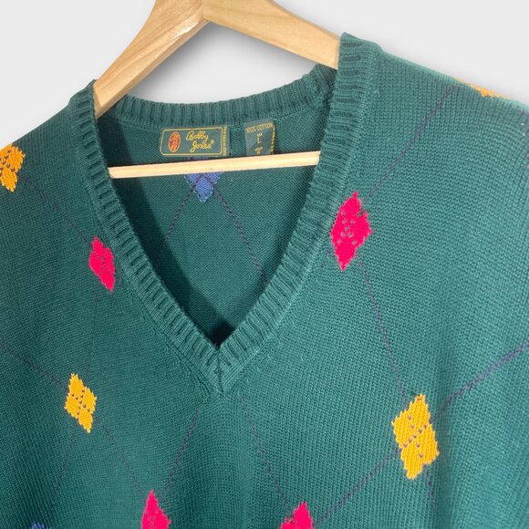 Bobby Jones V-neck Golf Sweater Men's LARGE 100% Cotton Green - Picture 3 of 7